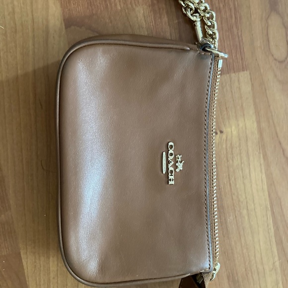 Coach brown wristlet with gold chain - Picture 2 of 6